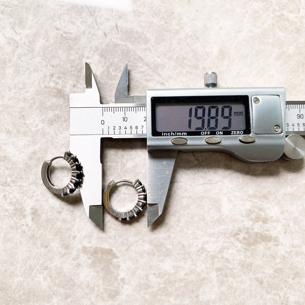 Creole Black CZ Hinged Hoop Earrings Gift In 925 Sterling Silver Europe Style Glam Trendy Fine Jewerly For Women