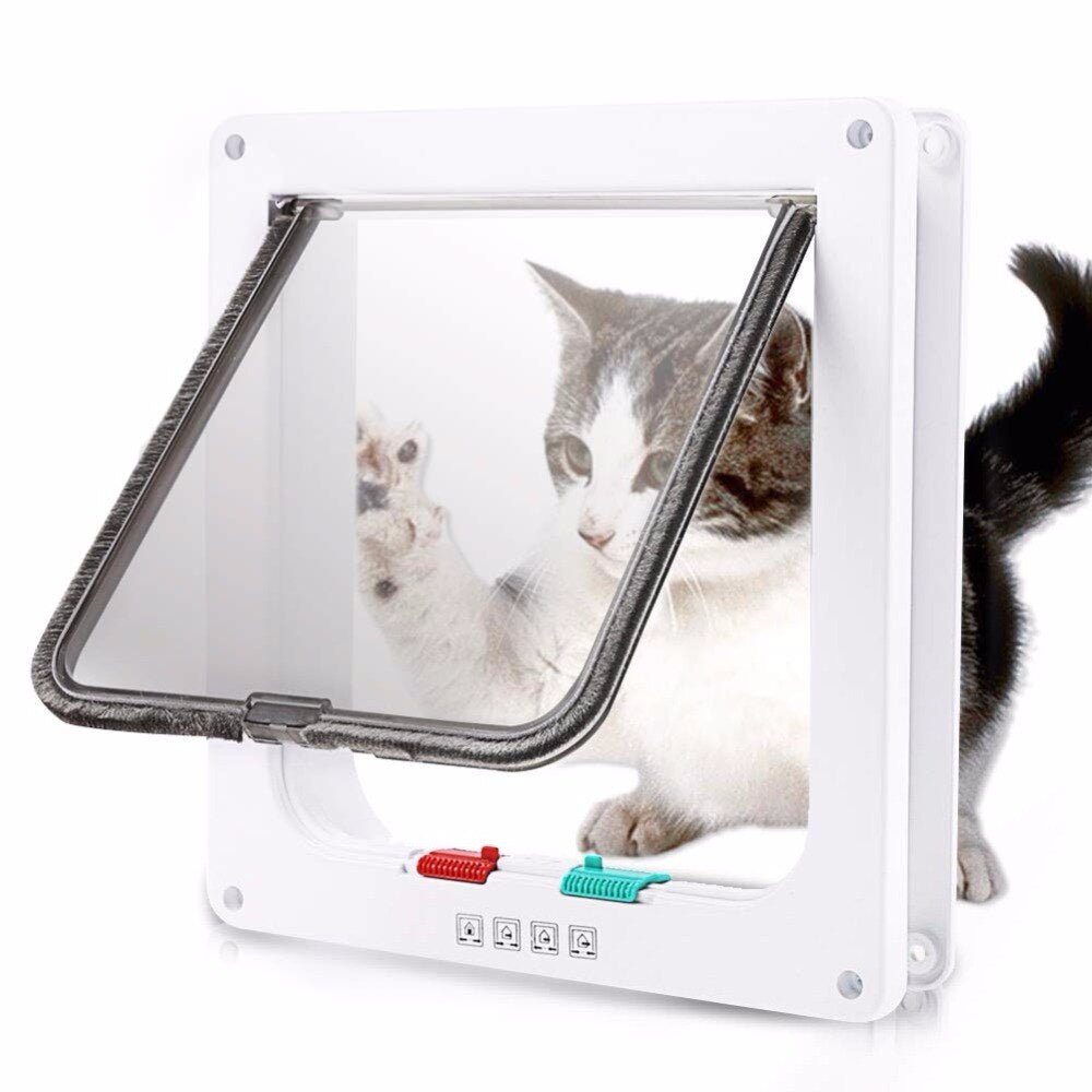 Dog Cat Flap Door with 4 Way Locking Security Lock Flap Gate Weatherproof for Dogs Cats Pet Puppy Kitten ABS Plastic Gates Doors