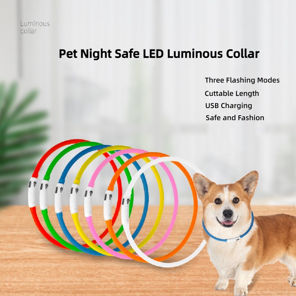 7 Colors Pet LED USB Charging Collar Rechargeable Night Safety Luminous Collars for Small Medium Large Dogs &amp; Cats Pet Supplies - anconmall