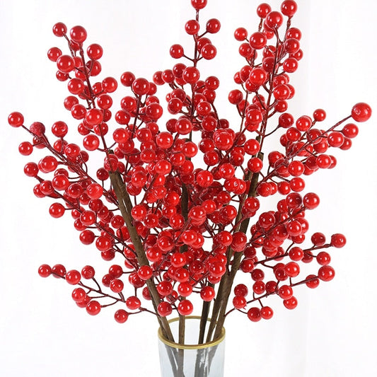 1/2pcs Christmas Decor Red Berry Stamen Branch Artificial Flower Bouquet Xmas Home Vase DIY Decoration Wedding Party Fake Plant