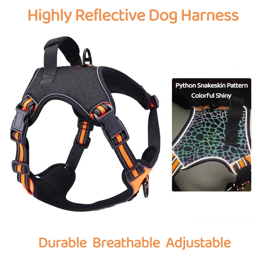 Durable Nylon Dog Harness with Python Snakeskin Pattern Colorful Shiny Highly Reflective Breathable Adjustable Dog&#39;s Chest Strap