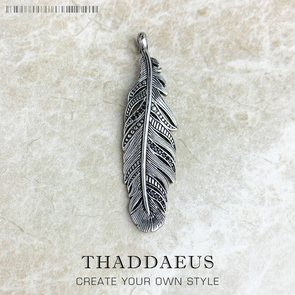 Pendant Black Feather Brand New Fine Jewelry Europe 925 Sterling Silver Accessories Vintage Gift For Women Men