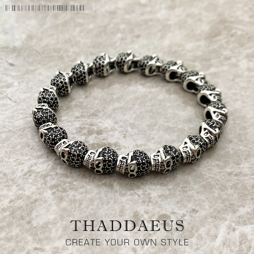 Black Zirconia Skeleton Skull Bracelet,Europe Style Heart Good Jewelry For Men & Women,Rebel Gift In Silver,Super De
