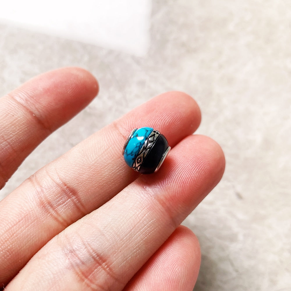 Ornament Blue &amp; Black Bead Accessories 925 Sterling Silver Charm For Jewelry Making Women Men