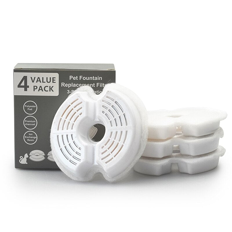 Water Fountain Carbon Replacement Filters and Foams for 304 Stainless Steel Cat Drinking Fountain 4 Packs Filters Pet Supplies