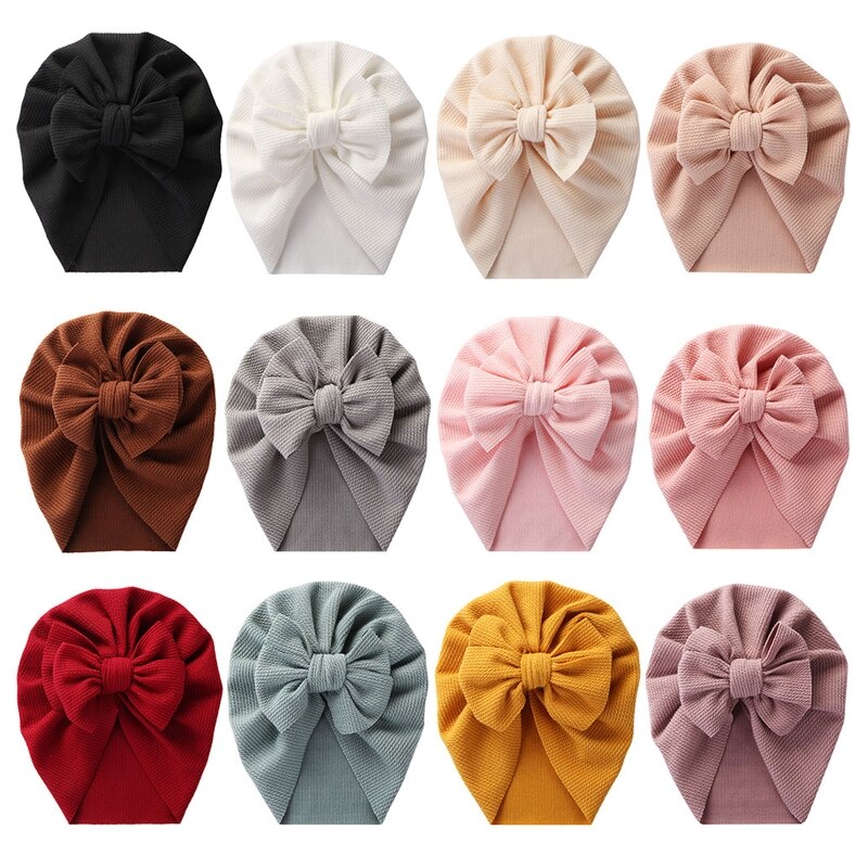 Baby Hat Cute Bows Knot Beanie Floral Bowknot Headwrap Newborn Soft Cotton Solid Color Bonnet Infants Kids Headwear Gifts