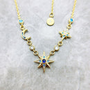 Necklace Royalty Star & Moon Gold Brand New Link Chain Fine Jewelry Europe 925 Stering Silver Bohemia Gift For Women