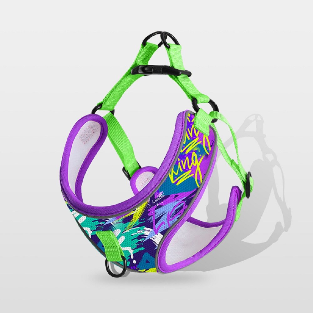 Dog Harness with 1.2m Traction Leash Set Adjustable Mesh Breathable Vest Type Chest Strap Puppy Colorful Doodle for Medium Dogs - anconmall