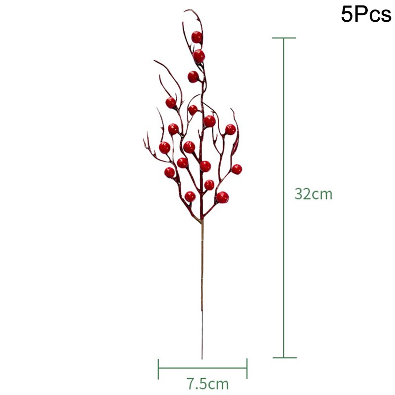 5Pcs Artificial Red Christmas Berries Pine Cone Branches For Christmas Home DIY Wreath Decorations Xmas Tree Ornaments Noel 2023
