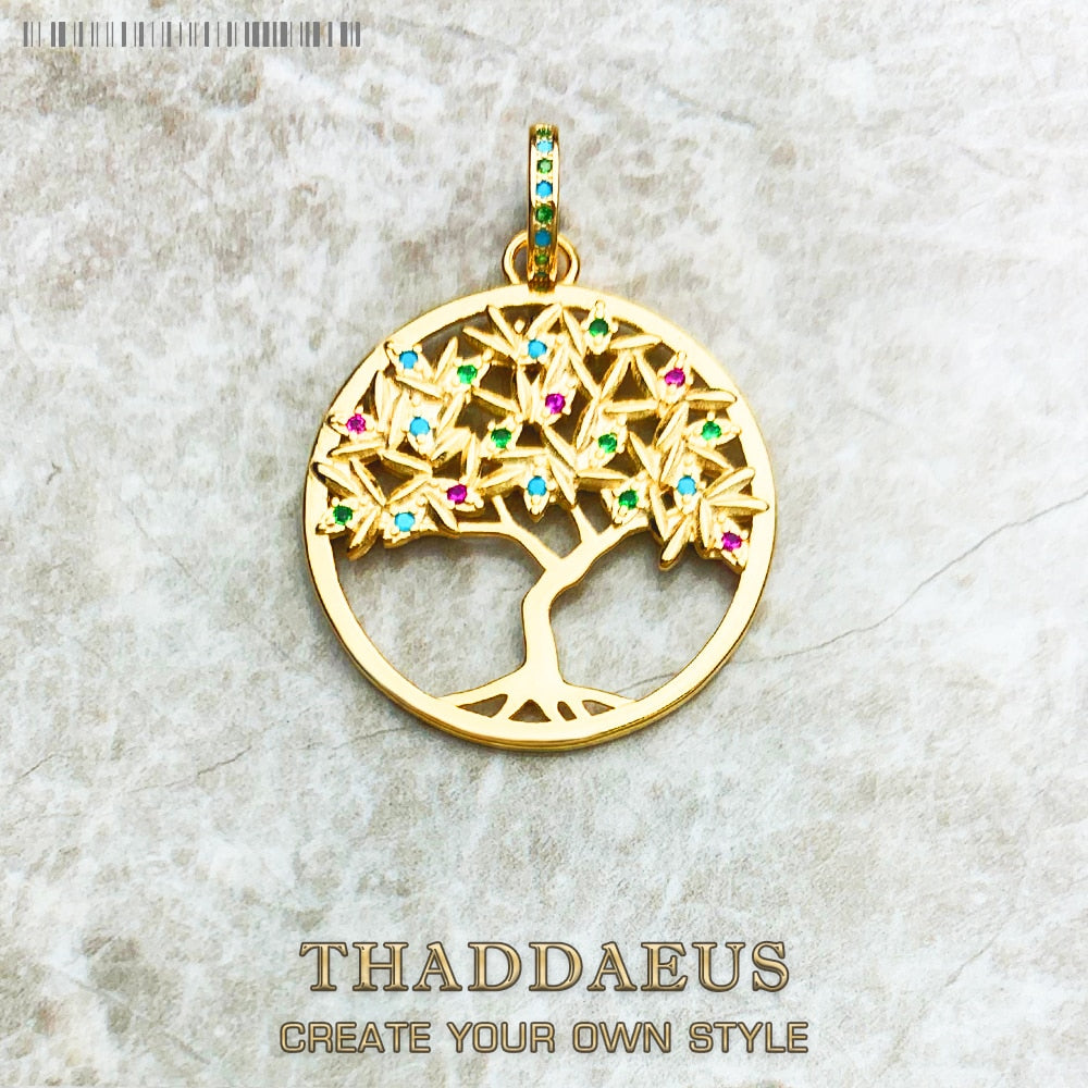 Pendant Colorful Golden Tree New 925 Sterling Silver Fine Jewelry Europe Romantic Accessories Gift For Woman