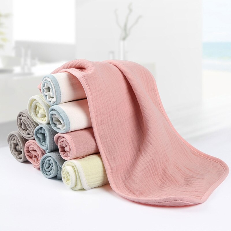 Baby Infants Washcloth Face Towel Baby Muslin Burp Cloth Solid Color Absorbent Saliva Towel Soft Cotton Crepe Feeding Bibs for