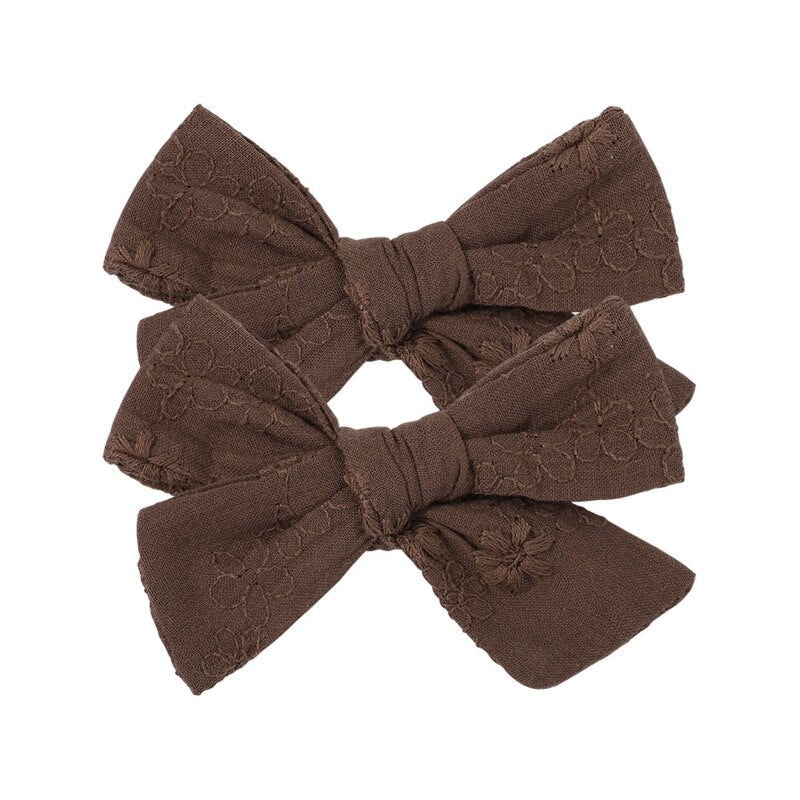 2Pcs/Set Sweet Floral Embroidery Solid Color Bowknot Hair Clips for Kids Baby Girls Alligator Hairpins Headwear Toddlers Hair