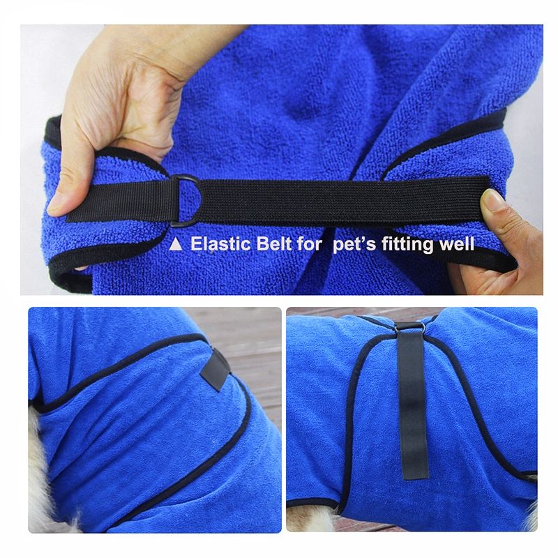 Super Absorbent Pet Bathrobe Quick-Drying Microfiber Thick Towel with Adjustable Strap Design for Dogs and Cats Bathing - anconmall