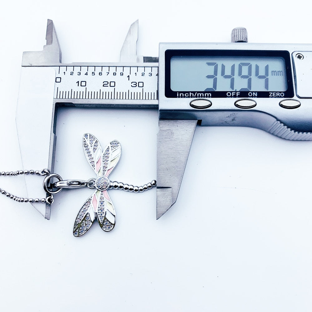 Charm Necklace Pink Dragonfly Winter Fashion Filigree New Jewelry Europe 925 Sterling Silver Gift For Women Girl