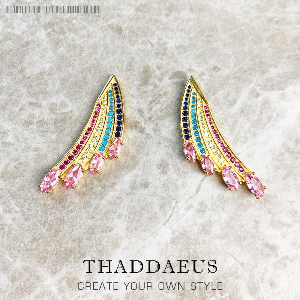 Earrings Gold-Coloured Hummingbird Wing,Europe Fine Jewelry For Women Summer Special Rainbow Sterling Silver 925 Gift