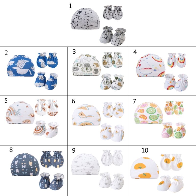 Newborn Baby Hats Soft Baby Mittens and Socks Set Cotton Baby Fetal Caps Baby Beanie Hats No Scratch Mittens for Infants