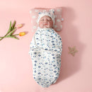 hibobi 2Pcs Cotton Soft Baby Sleeping Cartoon Printed with Bear Ears Hat Design Swaddle Bags for Newborn Infant Wrap Blanket