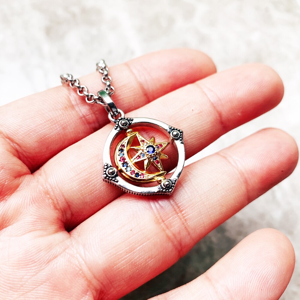 Star And Moon Golden Pendant Link Chain Necklace Summer Brand New Fine Jewelry Europe 925 Sterling Silver Lucky Gift For Women