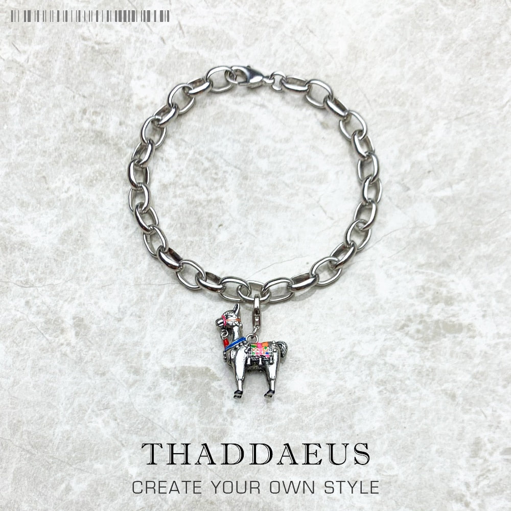 Alpaca Llama Charm Bracelet,Europe 925 Sterling Silver Gift For Women,Summer Brand New  Lucky Link Chain Jewelry