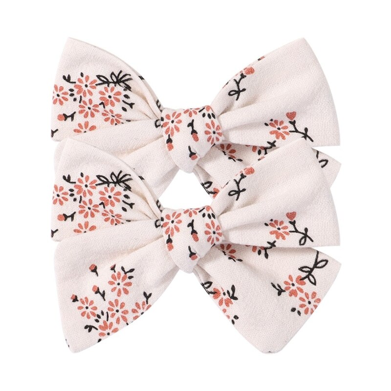 2Pcs Pastoral Vintage Floral Print Bowknot Hair Clips for Kids Baby Girls Cute Alligator Hairpins Barrettes Headwear