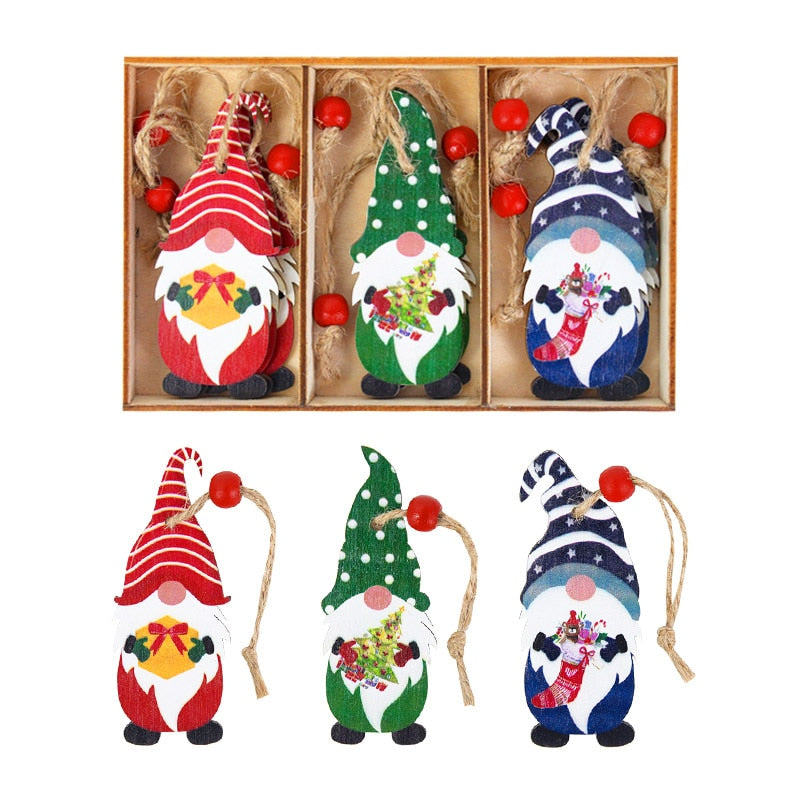 9/12pcs Christmas Tree Decorations Gnomes Wooden Pendants Ornaments Navidad 2022 New Year Gift Xmas Decorations for Home Noel