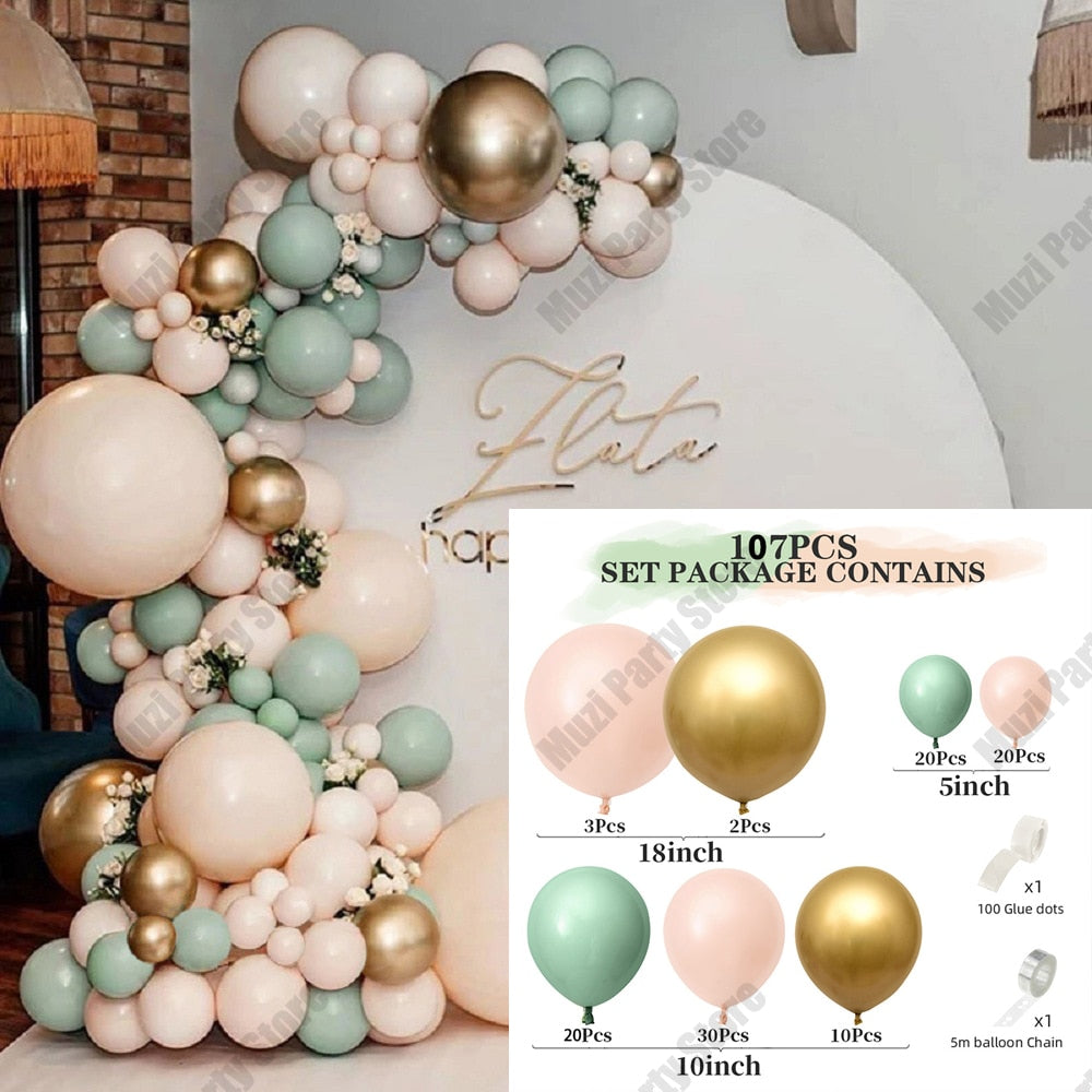 Avocado Green Balloons Garland Arch Kit Gold Confetti White Skin Balloons Set for Birthday Wedding Baby Shower Decor - anconmall