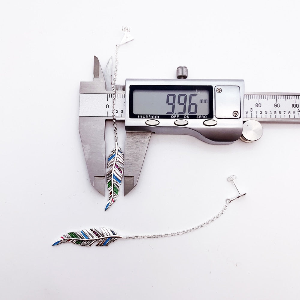 Drop Earrings Feather Fine Jewelry For Women,Autumn Brand New Colourful 925 Sterling Silver Gift