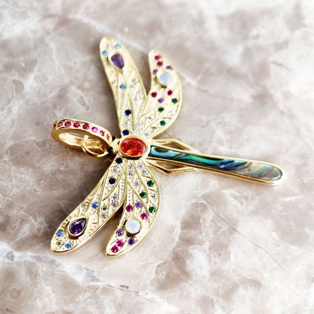 Pendant Golden Dragonfly,Spring Brand Jewelry Bohemia Playful 925 Sterling Silver Colourful Happy Gift For Women