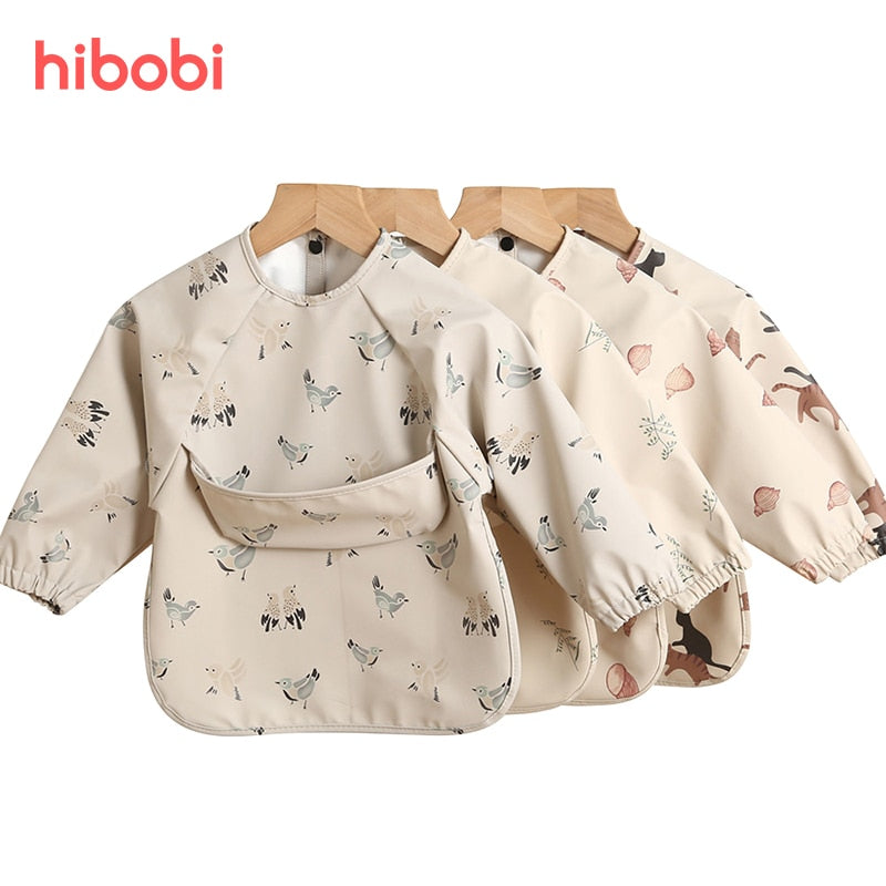 hibobi Baby Long Sleeved Bibs Children Toddler Bibs Art Crafts Waterproof Mealtime Protection Washable Easy Clean Smock for Kid