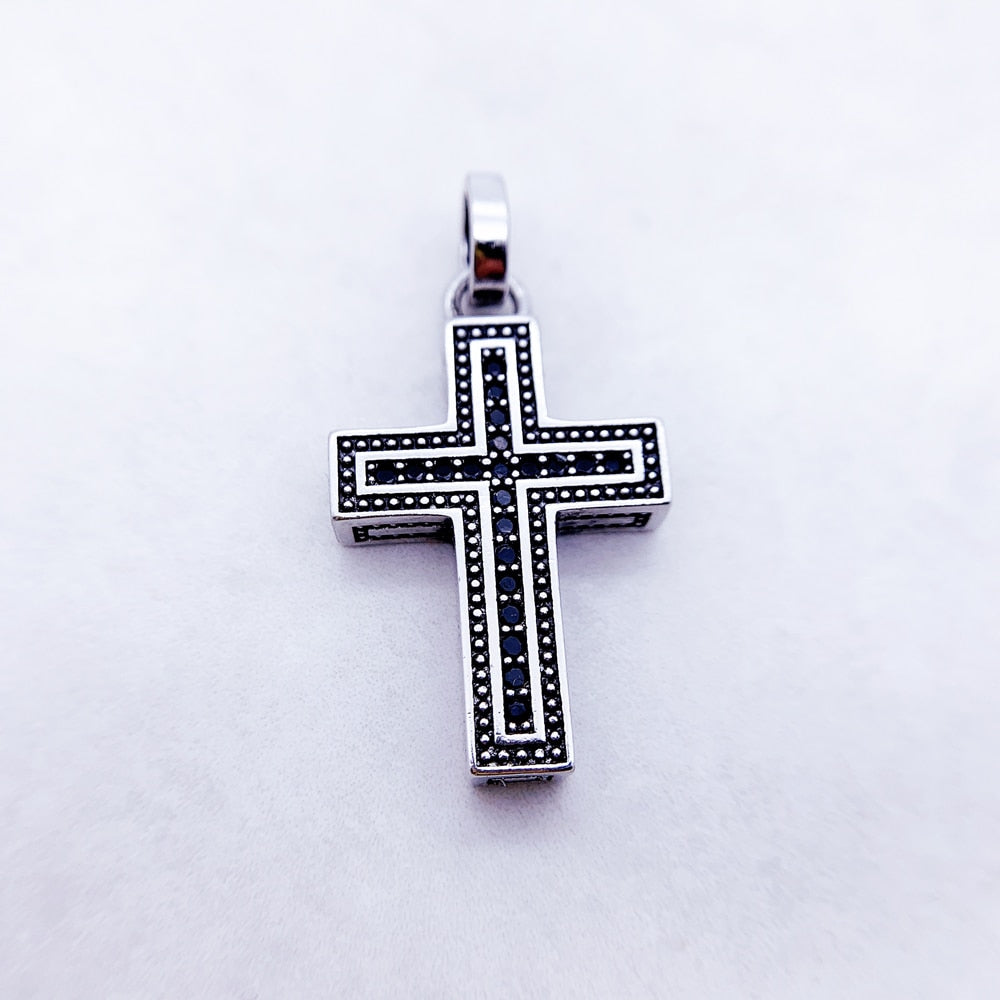 Pendant Black Cross Summer Vintage Unisex Jewelry Europe Accessorie 925 Sterling Silver Gift For Woman Men
