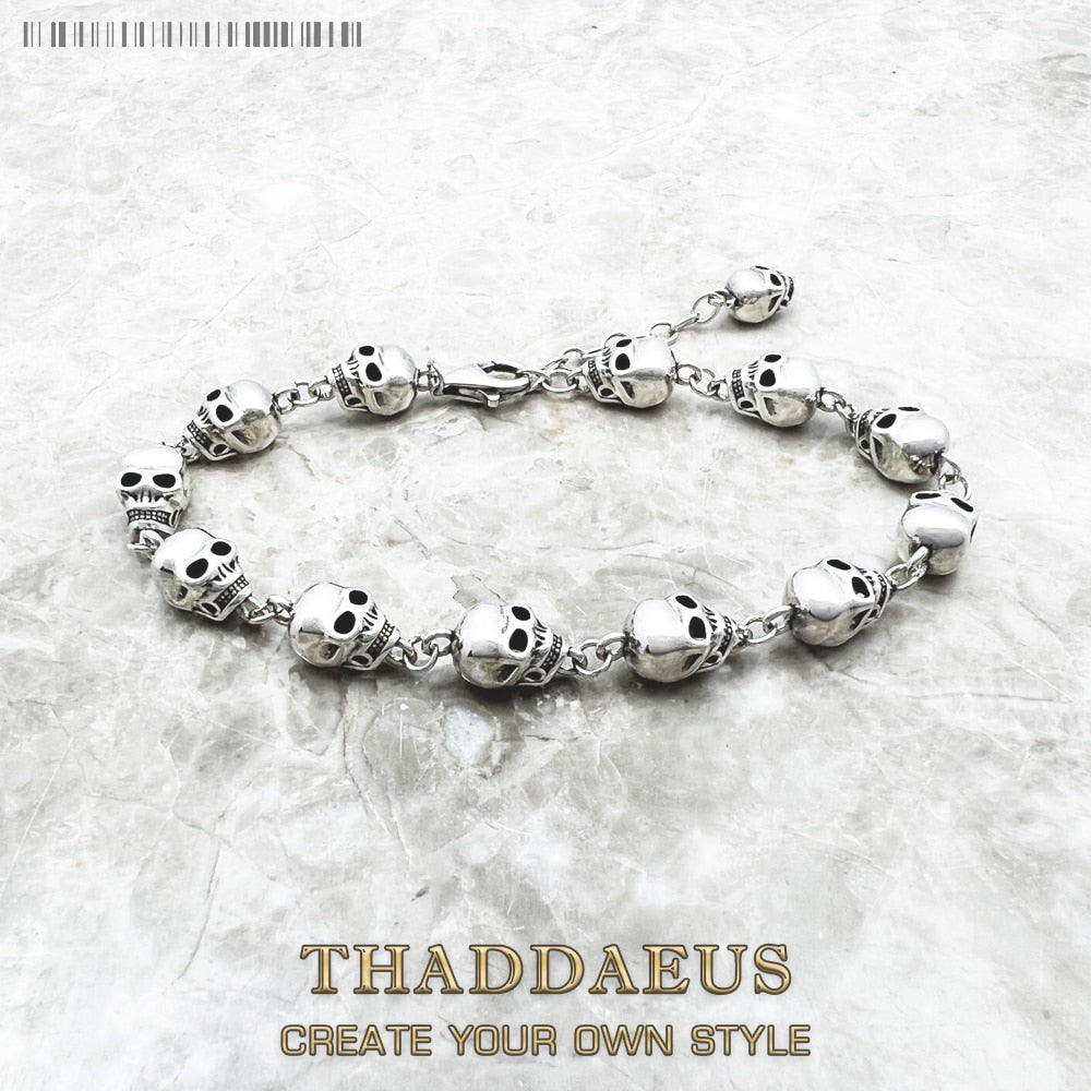 Skulls Link Chain Bracelets Punk 925 Sterling Silver Fashion Rebel Street Jewelry Europe Gift For Men Women