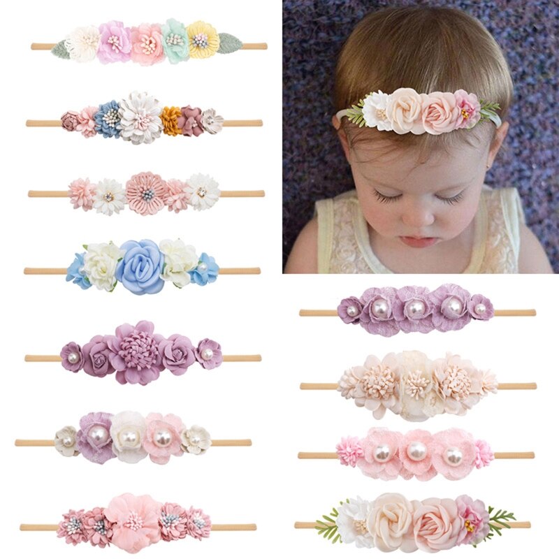 Baby Headband Cute Elastic Flower Rhinestone Hair Band Newborn Toddler Headband for Baby Infant Toddler Girls Hair Accessories