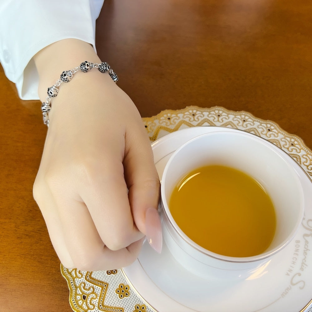 Skull Pave Link Chain Bracelet For Women Men Pure 925 Sterling Silver Punk Jewelry Party Gifts