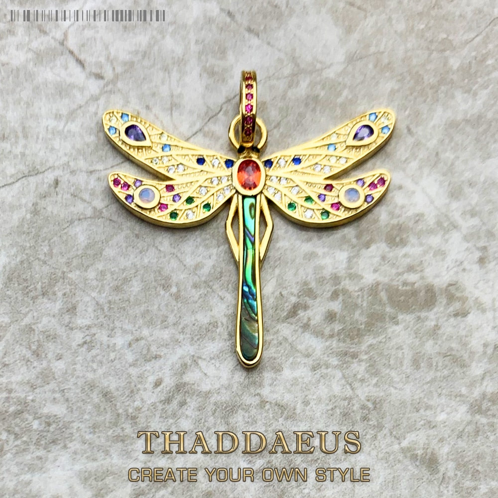 Pendant Golden Dragonfly,Spring Brand Jewelry Bohemia Playful 925 Sterling Silver Colourful Happy Gift For Women