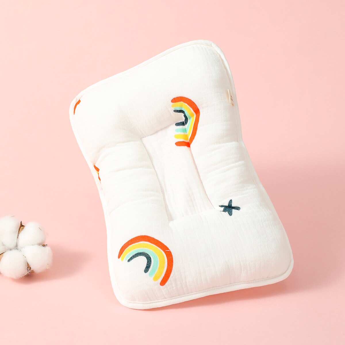 hibobi Baby Nursing Pillow Cartoon Print Shape Cotton Anti Roll Sleep Support Pillow Concave Design Prevent Flat Infant Newborn