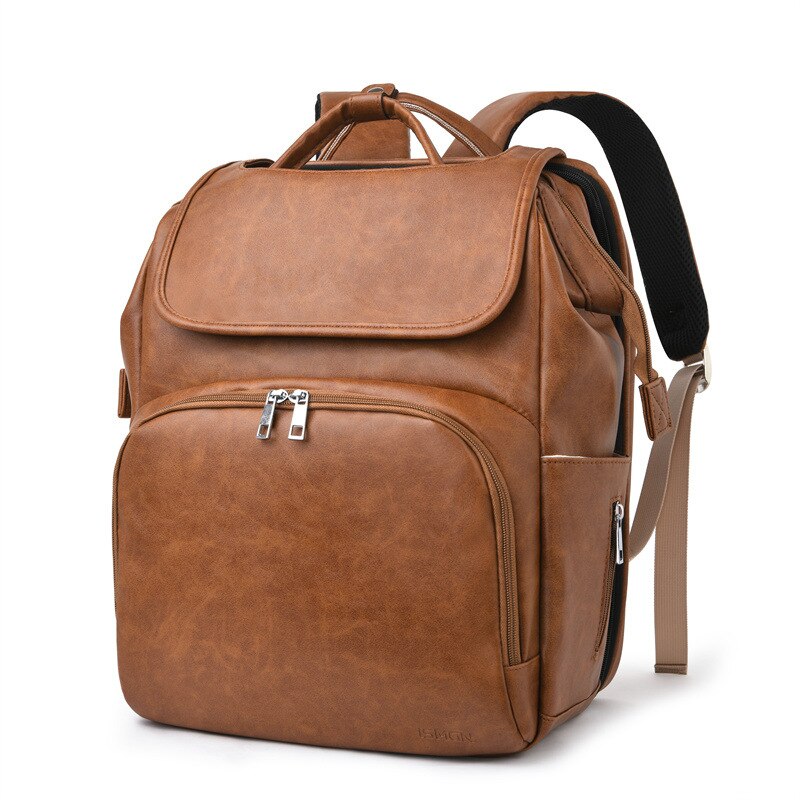 PU Leather Backpack 5-Piece Baby Diaper Bag Solid Color Mommy Maternity Bag Large Capacity Travel Stroller Bag with Diaper Bed