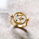 Ring Royalty Star &amp; Moon Gold,Europe Fine Jewerly For Elegance Women,2022 Spring Bohemia Gift In 925 Sterling Silver