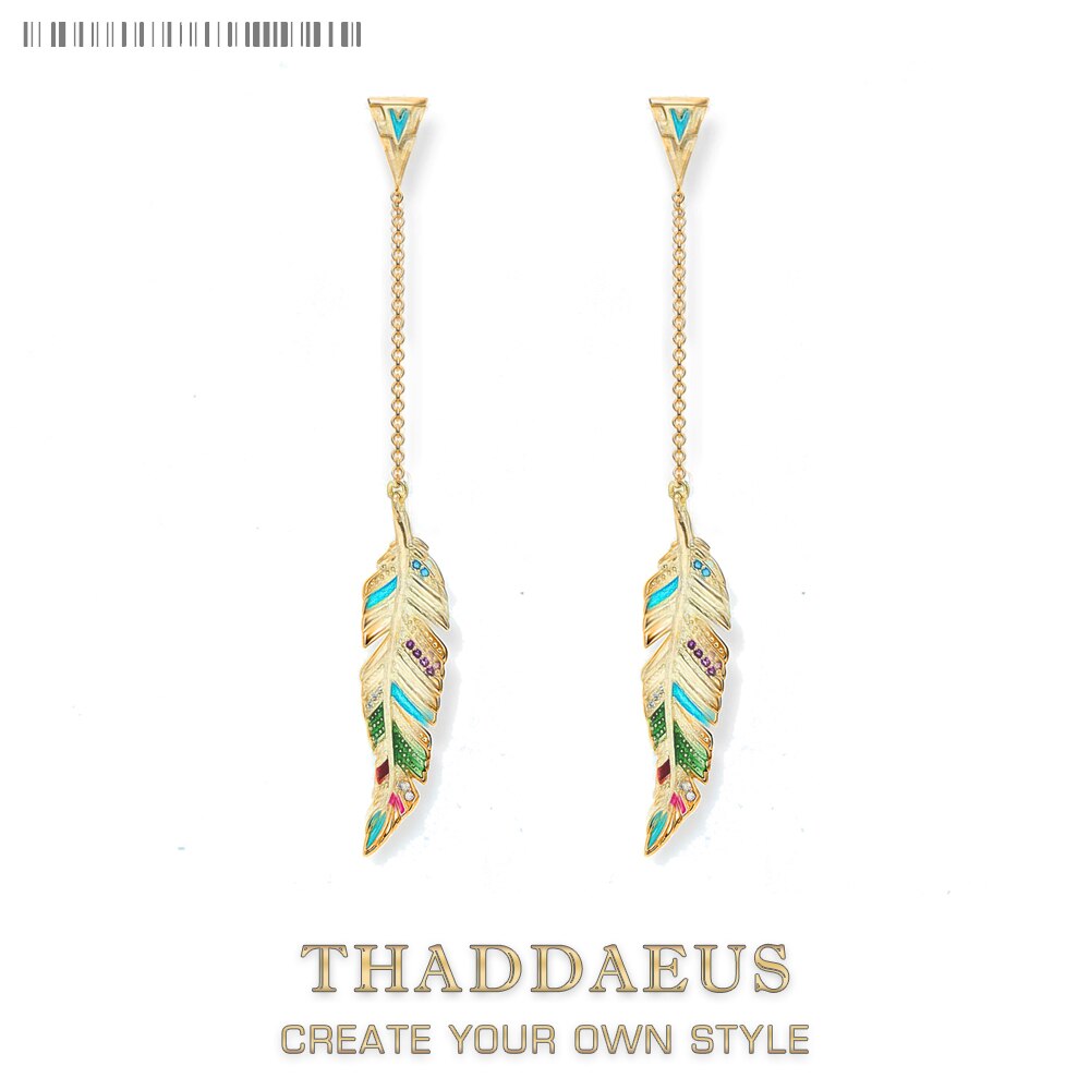 Colourful Nonchalance Feather Drop Earrings Fine Jewelry For Women Brand New Summer Real Sterling Silver 925 Gift