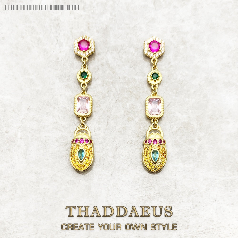 Drop Earrings Scarab Motif Fine Jewelry Vintage Magical Talismans For Women Autumn New Lucky Gift Solid 925 Sterling Silver