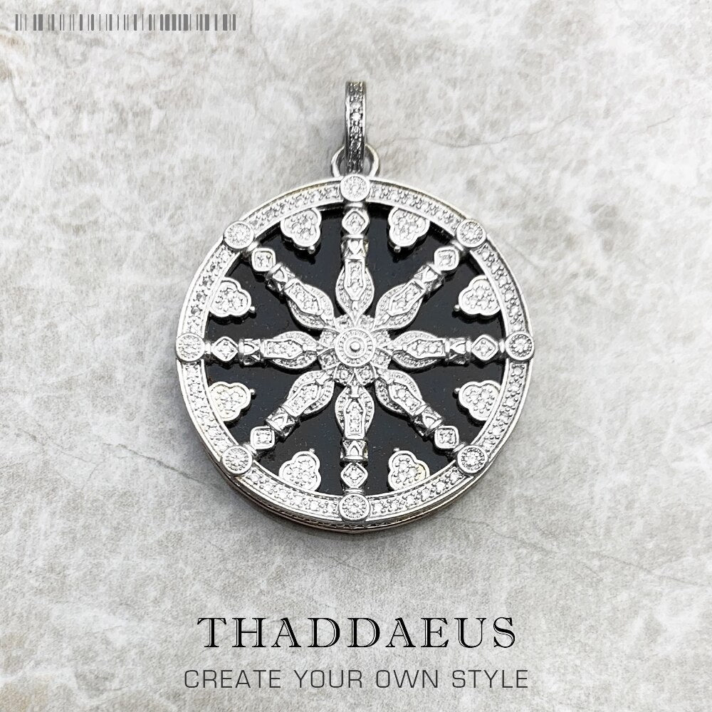 Pendant Black Crystal Wheel Brand New Karma Jewelry Trendy Europe 925 Sterling Silver Gift For Women Men