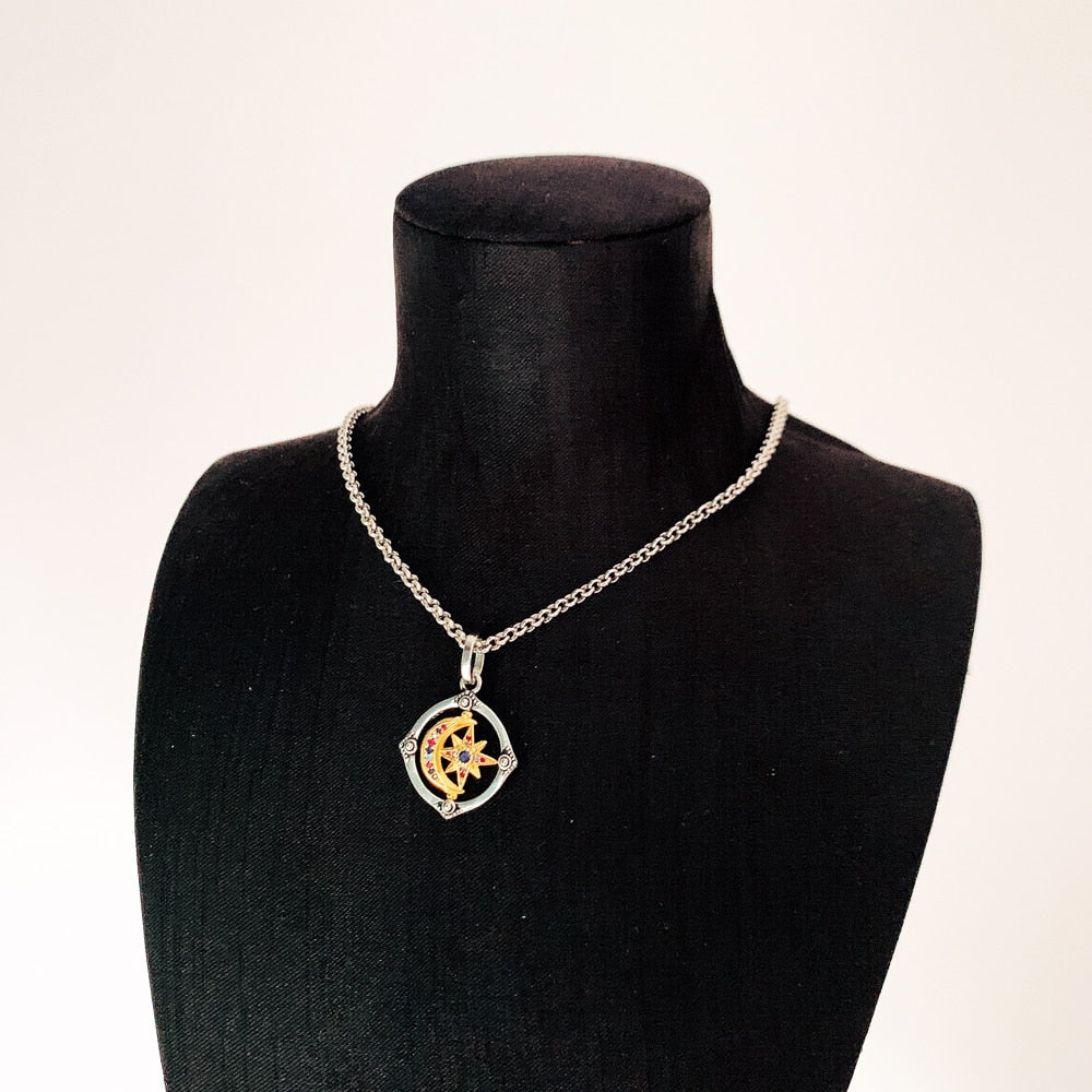 Star And Moon Golden Pendant Link Chain Necklace Summer Brand New Fine Jewelry Europe 925 Sterling Silver Lucky Gift For Women