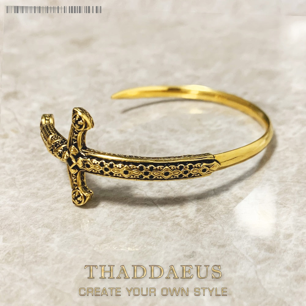Golden Royal Ornamentation Sword Bracelet Bangle Fine Jewelry For Women Men,2022 Brand New Sterling 925 Silver Vintage Gift