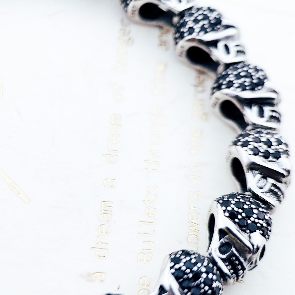 Black Zirconia Skeleton Skull Bracelet,Europe Style Heart Good Jewelry For Men & Women,Rebel Gift In Silver,Super De