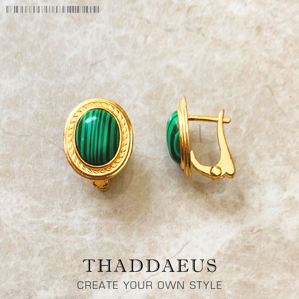 Green Oval Stone Golden Studs Earrings,Europe Style Fine Jewerly For Women Brand New Vintage Gift In 925 Sterling Silver