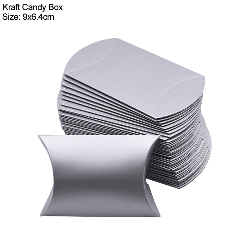 10/20/30Pcs Pillow Candy Box Kraft Paper Christmas Gift Packaging Boxes Candy Bags Wedding Favors Birthday Party Decorations
