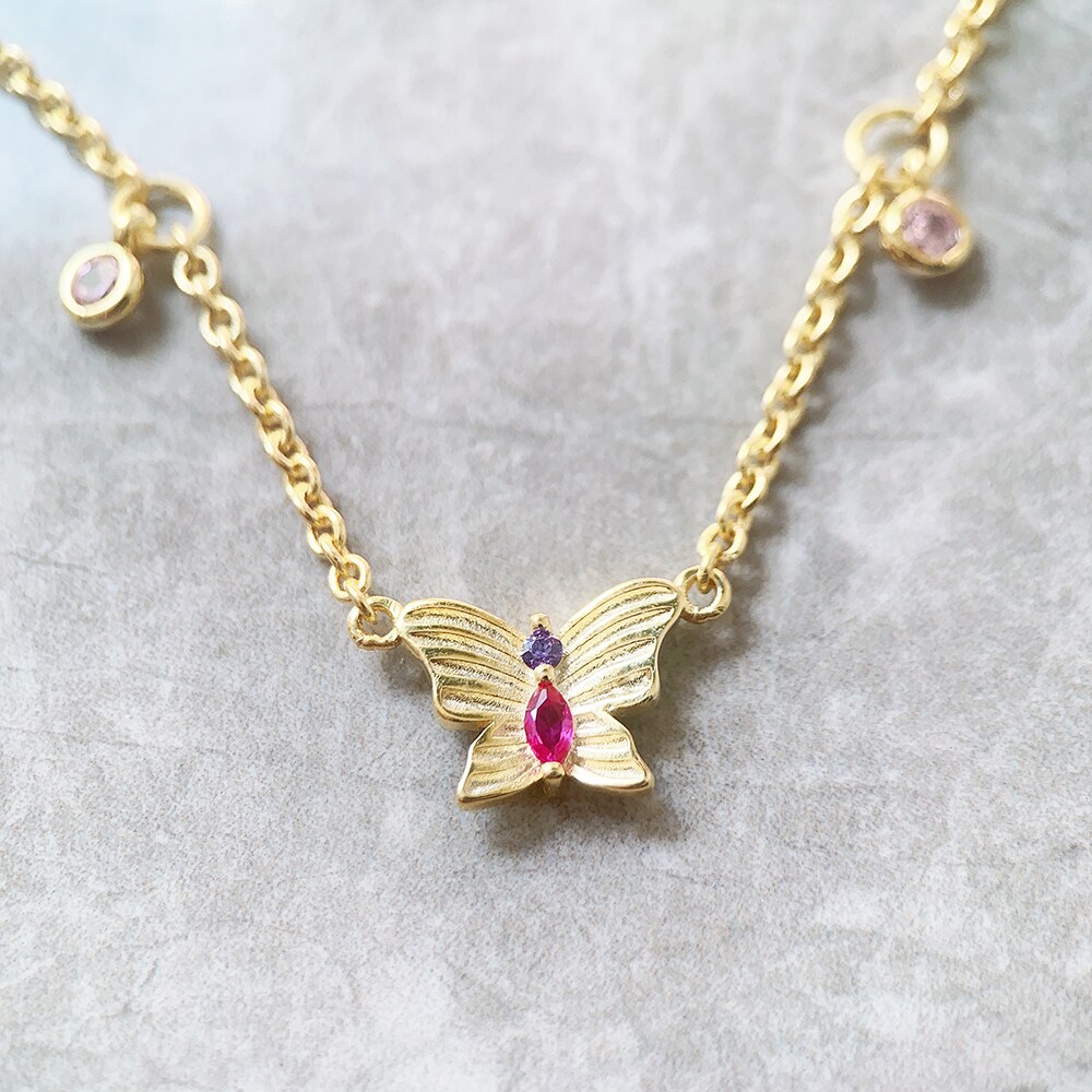Butterfly Gold Necklace Link Chain Fine Jewelry Europe 925 Stering Silver 2022 Brand New Vintage Gift For Women