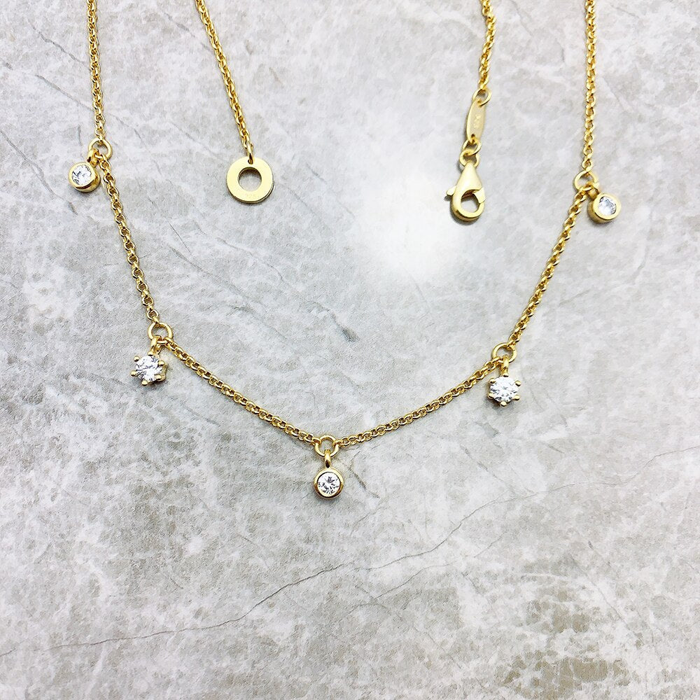 Gold Link Chain Necklace White Stones Fine Jewelry Europe 925 Stering Silver 2023 Brand New Trendy Gift For Women