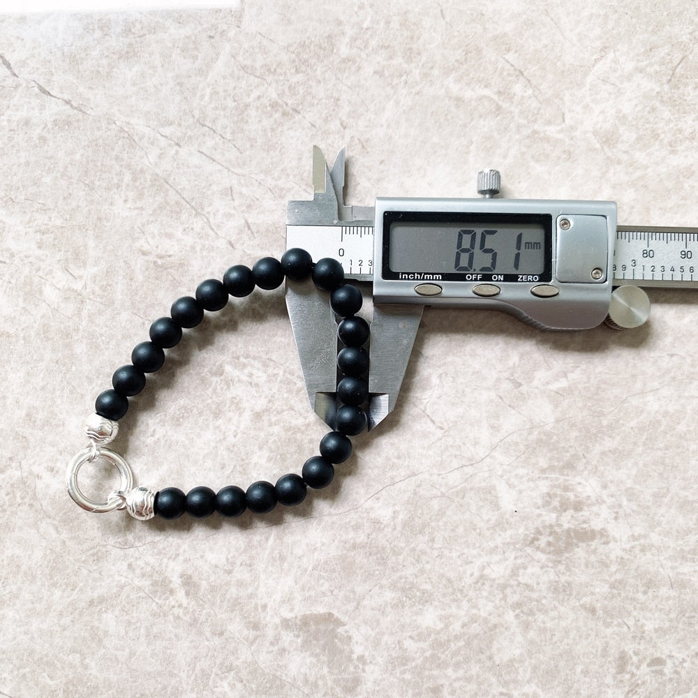 Beads Bracelet Matt Obsidian in Pure 925 Sterling Silver Vintage Gift For Women & Men