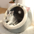 Crystal Velvet Hooded Cat’s House with Removable and Washable Cushion Winter Cat Basket Warm Cozy Sleeping Cave Pet Bed for Cats - anconmall