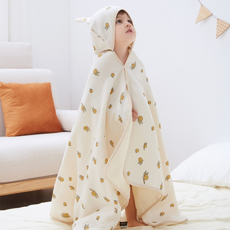 Bear Print Baby Bath Towels with Hooded Towel Muslin Baby Cotton Gauze Infant Towels Newborn Bathrobe 4 Layers Cosas Para Bebe